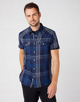 WRANGLER SS WESTERN SHIRT MĘSKA KOSZULA KRATA NAVY W5J03O114 112146124